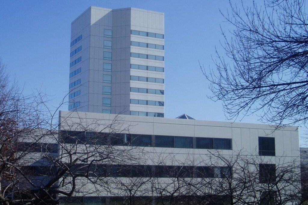 Johnson & Johnson headquarters tower and low office wing in New Brunswick, New Jersey